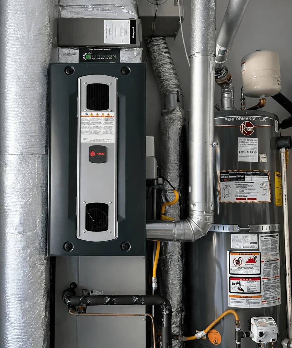 A new furnace and air conditioner recently installed at a Portland home by Oregon Climate Tech.