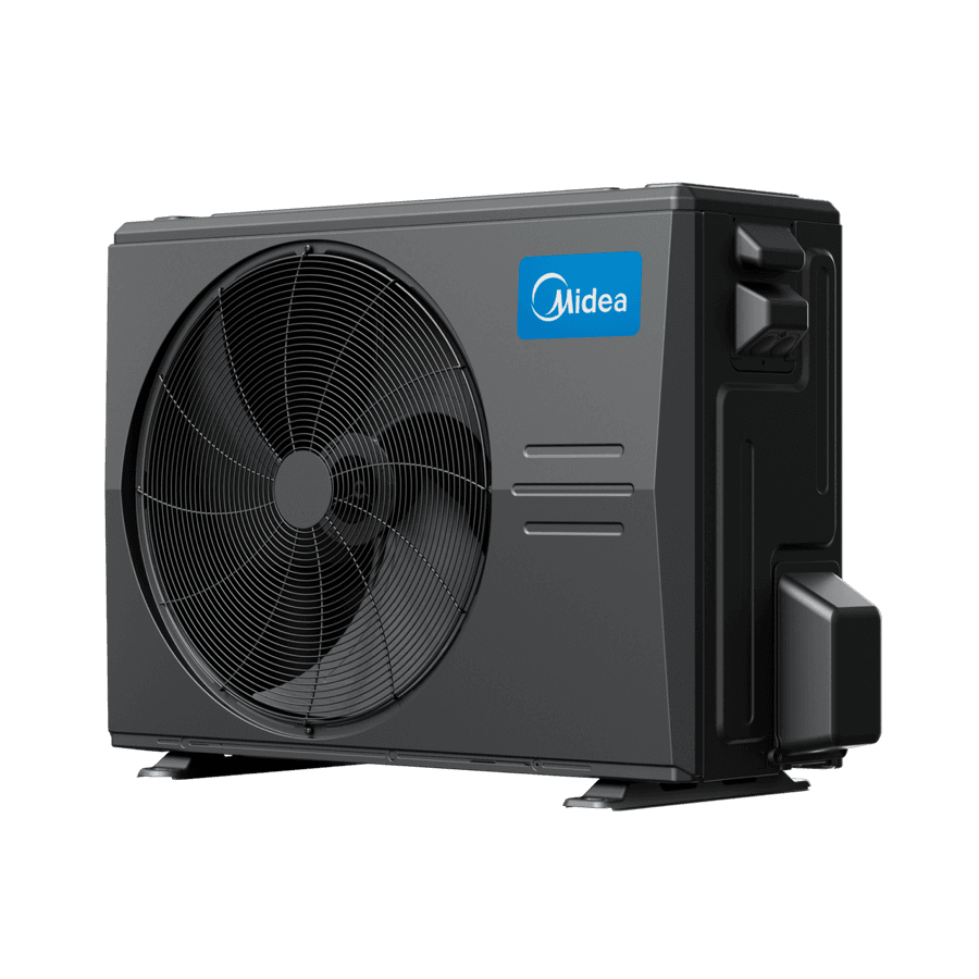 Midea high-efficiency heat pump and air-handler product image.