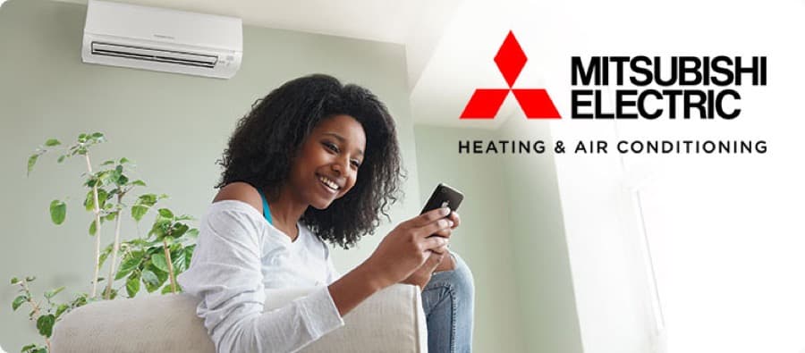 Mitsubishi ductless mini-split indoor unit installed for high-efficiency heating and cooling.