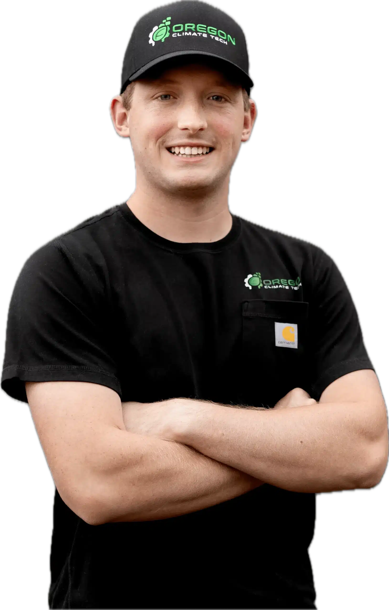 HVAC installer with oregon climate tech shirt on