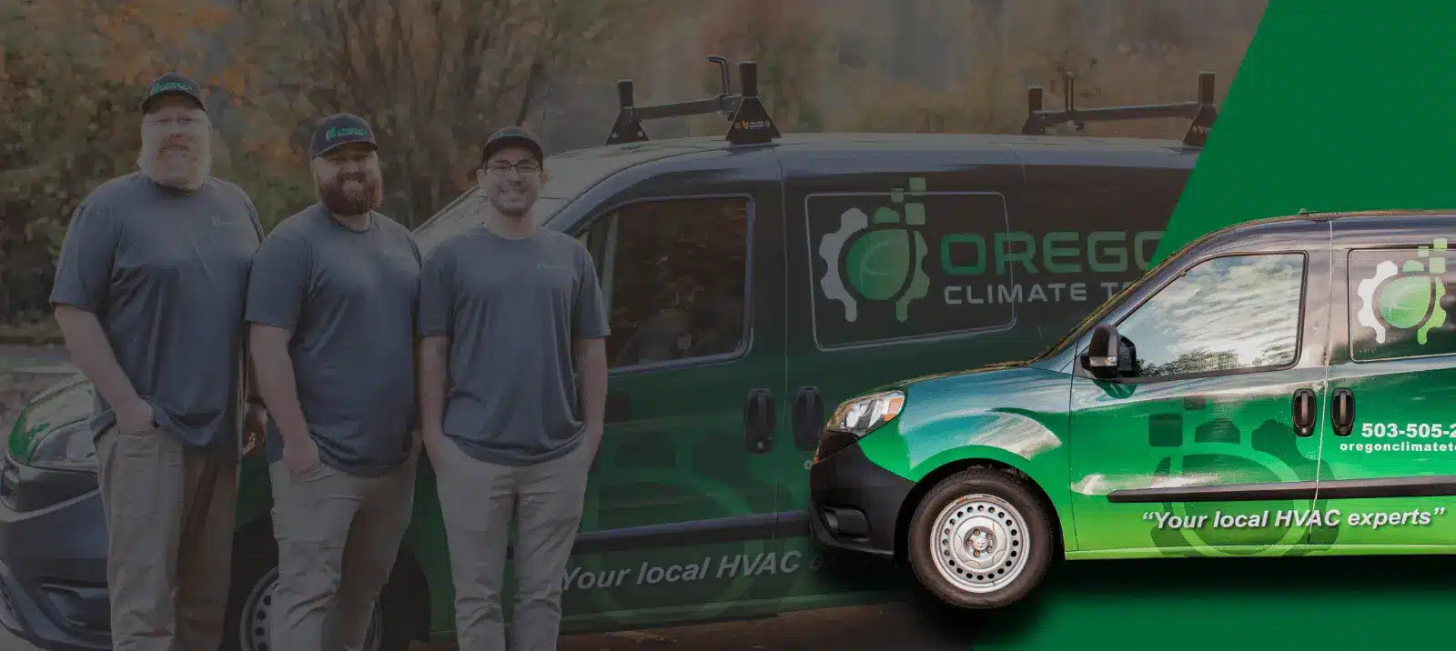oregon climate tech service techs standing in front of hvac service van
