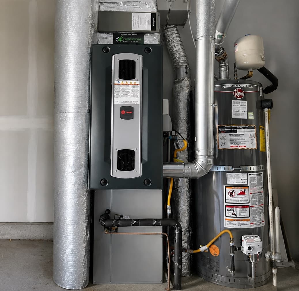 A high-efficiency furnace and water heater professionally installed in a Portland-area home.